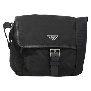 Authentic PRADA Shoulder Bag Nylon Black Silver